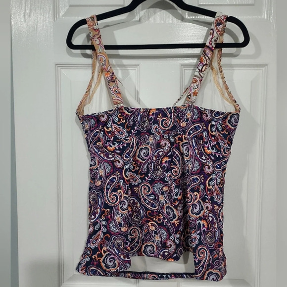 Lands' End Paisley Mix Print V-Neck Wrap Underwire Tankini Top in Size 12 DDD - Picture 7 of 13